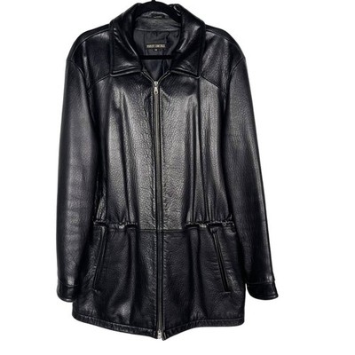 Robert Comstock Womens 40 Black Leather Jacket Cinched Waist Thinsulate Ultra