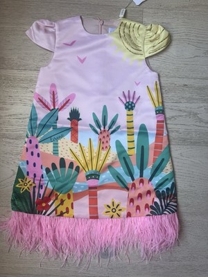 Eirene Girls Kids Dresses No Sleeves Pink Color With A Feathers NWT Size 5 6 7 8