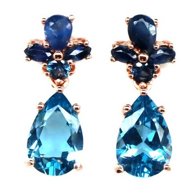 925 Sterling Silber 6 x 9 MM London Blue Topaz Blaue Saphir Ohrringe