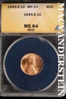1945-S Lincoln Wheat Cent - ANACS MS 64 Red - Scarce  No Reserve  #SLK674