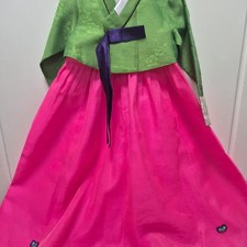 Girls' Hanbok Size 6 with Green Top  Pink Skirt