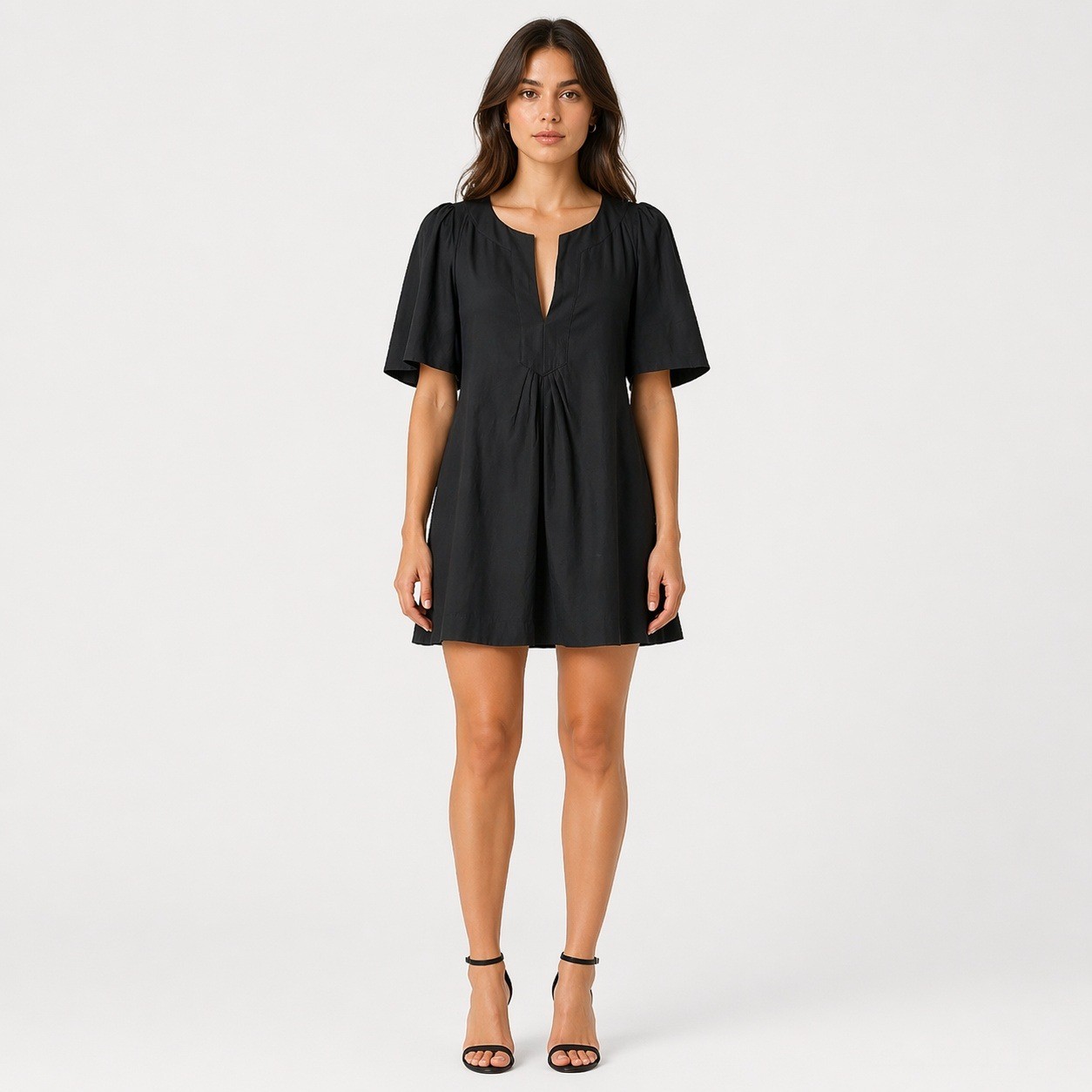 Tuckernuck Pomander Place Finley Flutter Sleeve Mini Dress Black Cotton Size XS