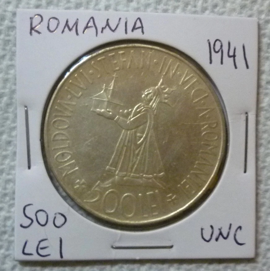 1941 ROMANIA - 500 LEI - BESSARABIA REUNION / KING MIHAI I - 2/3 Oz SILVER CROWN - Image 3 of 4