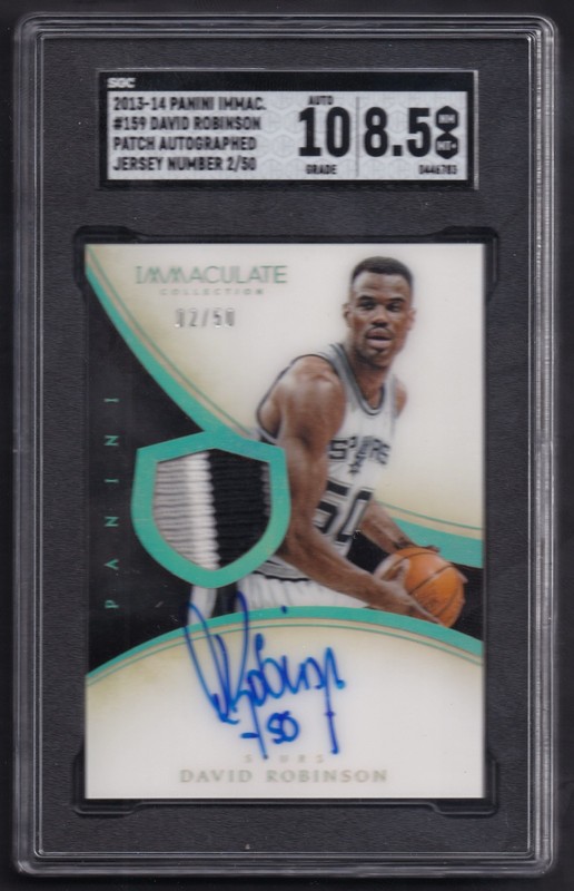 2013-14 PANINI IMMACULATE DAVID ROBINSON GAME WORN PATCH AUTO # /50 SAN ANTONIO