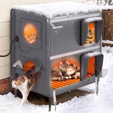 Extra Large Heated Outdoor Cat House Weatherproof with Heating Pad Insulated