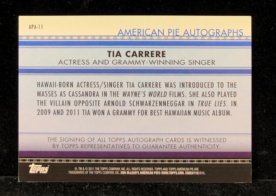 Tia Carrere 2011 Topps American Pie Autograph Auto Certified Grammy - Image 2 of 2