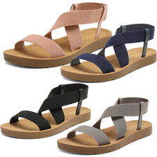 Women Ankle Strap Casual Summer Elastic Flat Sandals Shoes NEW