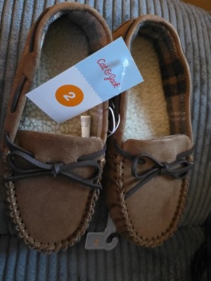 New Cat & Jack Boy s Lionel Moccasin Hard Sole Slippers Dark Brown Size 2