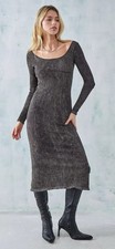 Urban Outfitters Seamless Midi Dress Rib Knit Contour Distressed Grey SZ M