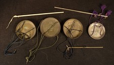 VINTAGE JAPANESE HAKARI BALANCE SCALE  PARTS / 4 PANS - 3 SCALE RODS w 1 BONE