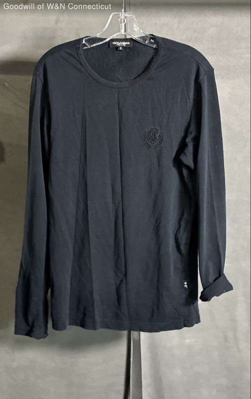 Dolce & Gabbana Men's Black Long Sleeve Embroidered Crest T-Shirt Italy Sz M