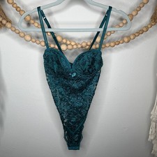Vintage Victoria's Secret Gold Label Green Lace Lingerie Bodysuit 34A