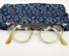 Cat Eye Jeweled Glasses 4 1/4 - 5 1/2 Alum Horn Rimmed 1960  s Art-Craft Optical
