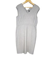 Ann Taylor Professional Wear Dress Gray Pinstripe Zipper Pockets V-Neck Sz 10