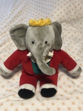 Vintage GUND Babar the Elephant Plush 1988 Red Suit and Crown Stuffed Animal 14"