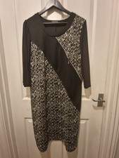 #ladies Shift Dress Midi. Black & White Panel 3 quarter Sleeve XL.