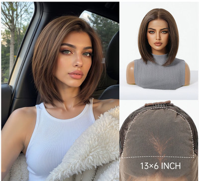 Large Lace Front Part Synthetic Hair Wigs Full Lace Front Medium Brown For Women