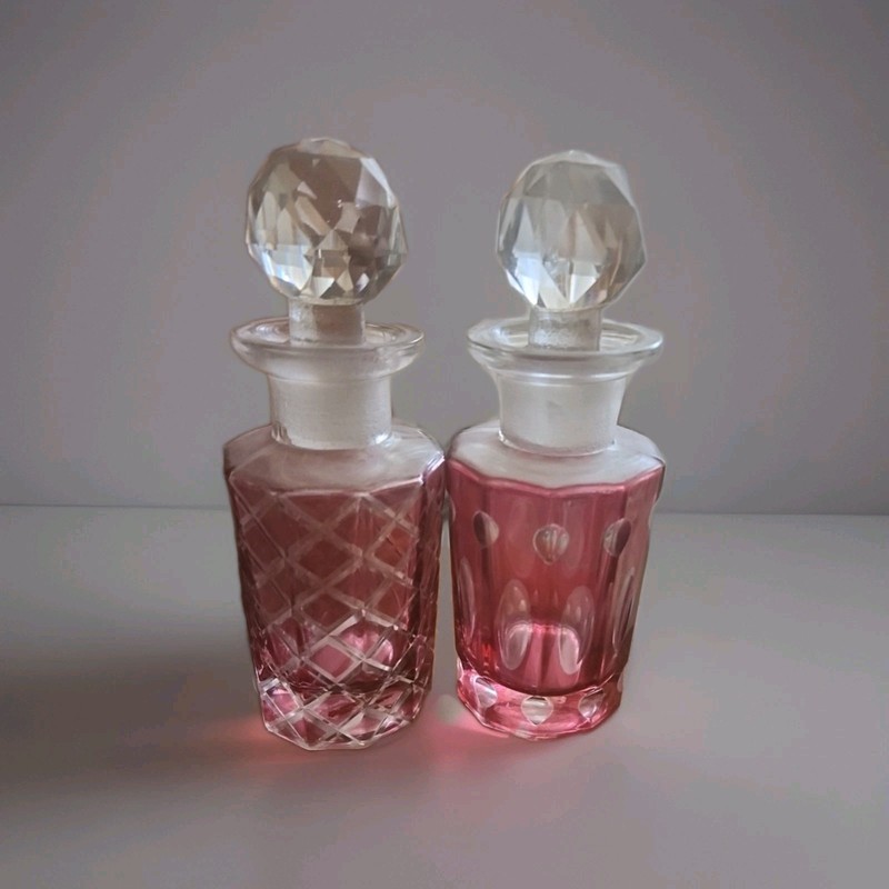Vintage Perfume Bottles with Glass Stopper Cranberry Crystal Cut Glass. 1 Set 2