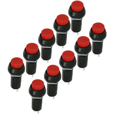 10x Druckschalter, Einbau-Ø 12mm, 1-polig, EIN/AUS, 1A/250V, Druckknopf rot