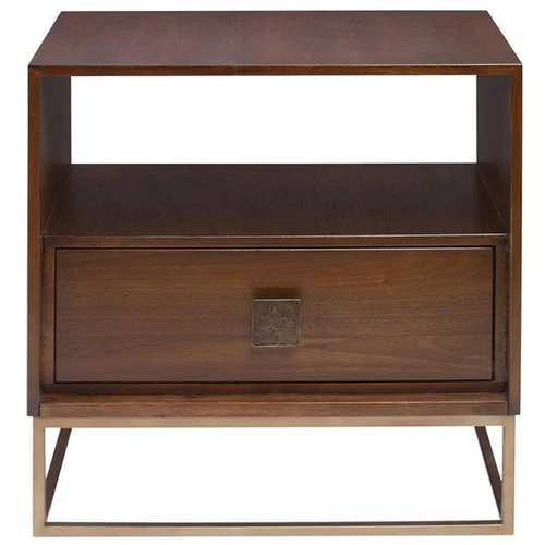 Uttermost Bexley 1-Drawer Contemporary Wood and Metal End Table in Walnut - Picture 3 of 7