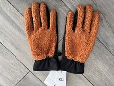 UGG MENS FLUFF GLOVE LEATHER PALM, HARDWOOD BROWN, TOUCHSCREEN, NWT
