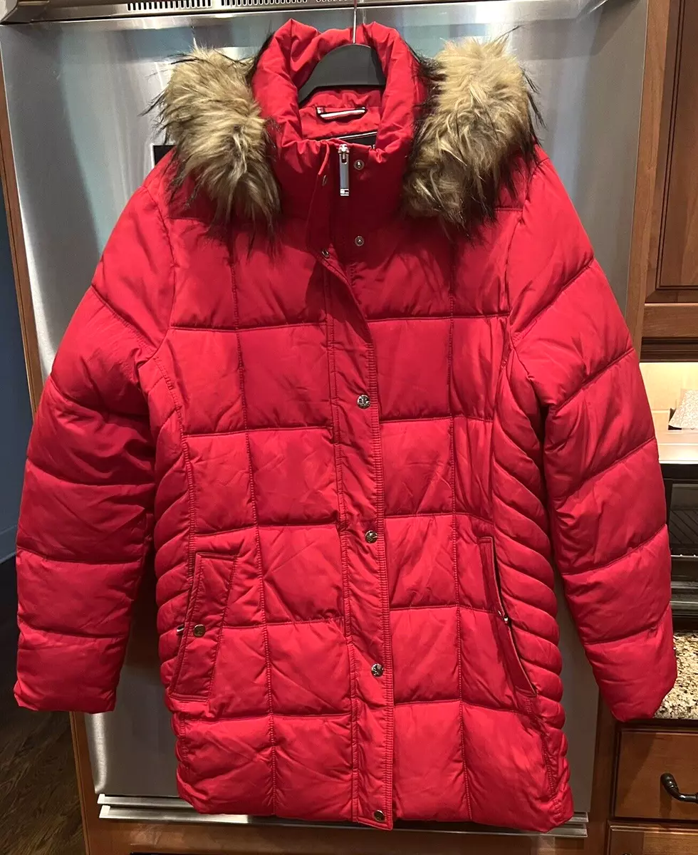 besøgende udsættelse Marquee Tommy Hilfiger WOMEN XXL bust 50&#034;, removable fur hood, RED PUFFER  JACKET COAT | eBay