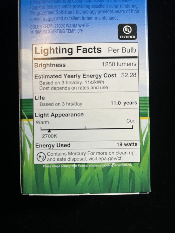 ⚡️4 Pack⚡️ 18W Compact Fluorescent T2 MINISpiral 2700K Medium Base 1250 Lumens - Image 4 of 4