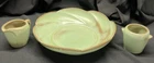Frankoma Prairie Green Lg.  Round Scalloped Serving Bowl W/ Creamer & Sugar Set.