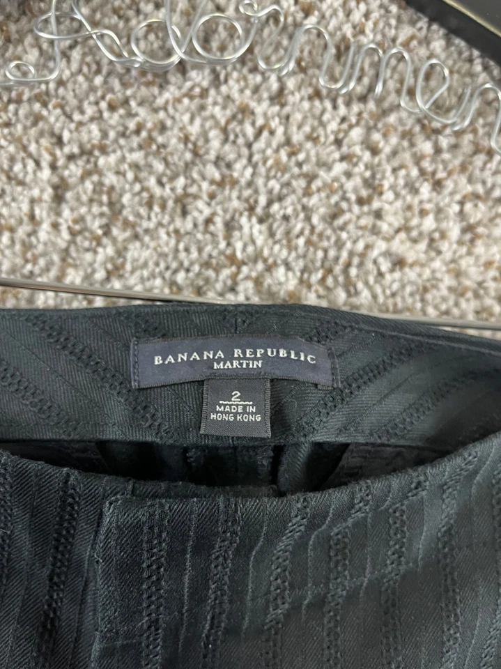 Banana Republic Martin Pants Women's Sz 2 Black Striped Cropped Straight Pants - Image 2 of 4
