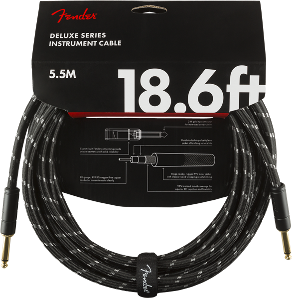 Fender Deluxe BLACK TWEED Electric Guitar Cable, Straight Connector, 18.6' ft