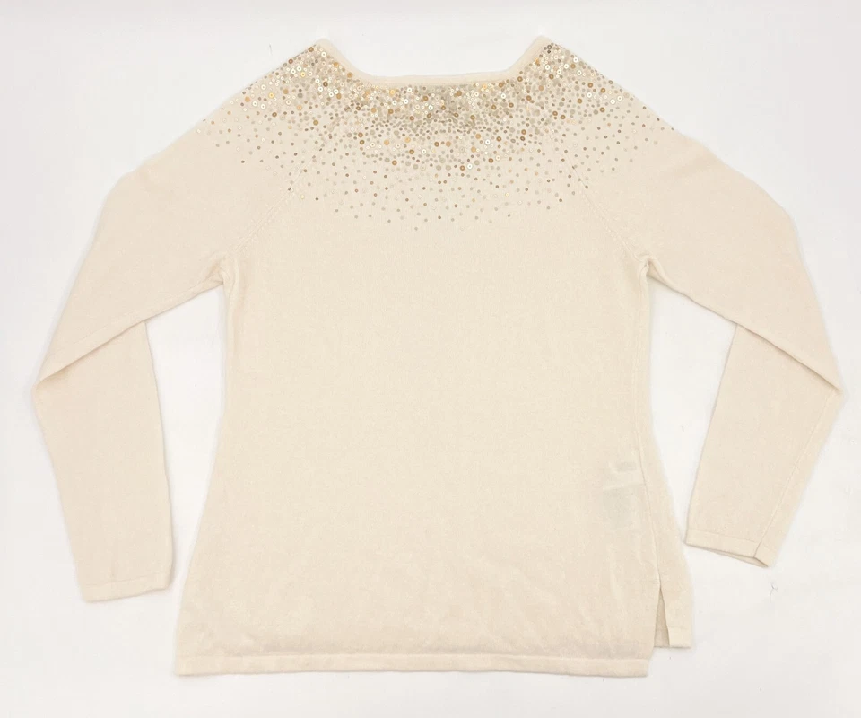 Suéter Tommy Bahama Mujer Pequeño Marfil Lentejuelas Adornado Mezcla Lana de Cordero Foto 2 de 4