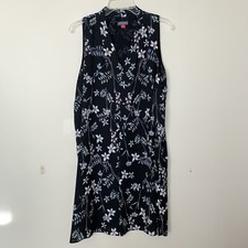 Vince Camuto Women’s Black Floral Shift Sleeveless Pop Over Dress Size M