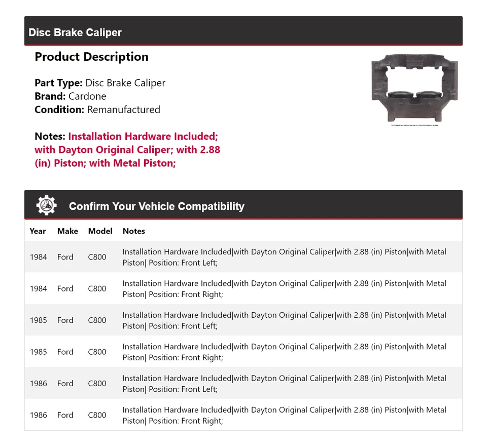 Pinza de freno de disco Cardone 1985 para Ford C800 1984-1986 Foto 2 de 4