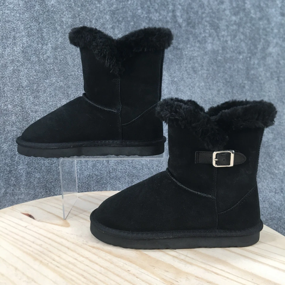 Style & Co Snow Boots Womens 8M Tiny 2 Suede Black Faux Fur Lined Ankle Top Flat - Image 2 of 4