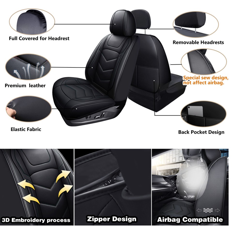 Full 5-Seat PU Leather Car Seat Covers For Acura TLX, RDX, MDX, ILX, TSX – Black