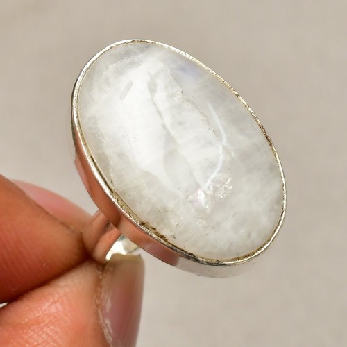 Anillo de joyería de plata de ley 925 con piedras preciosas de luna arco iris talla 6 - Imagen 3 de 8