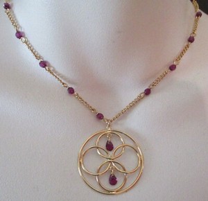 Signed Purple Crystal Beaded Pendant Necklace 17" Dainty Petite Gold Tone Avon