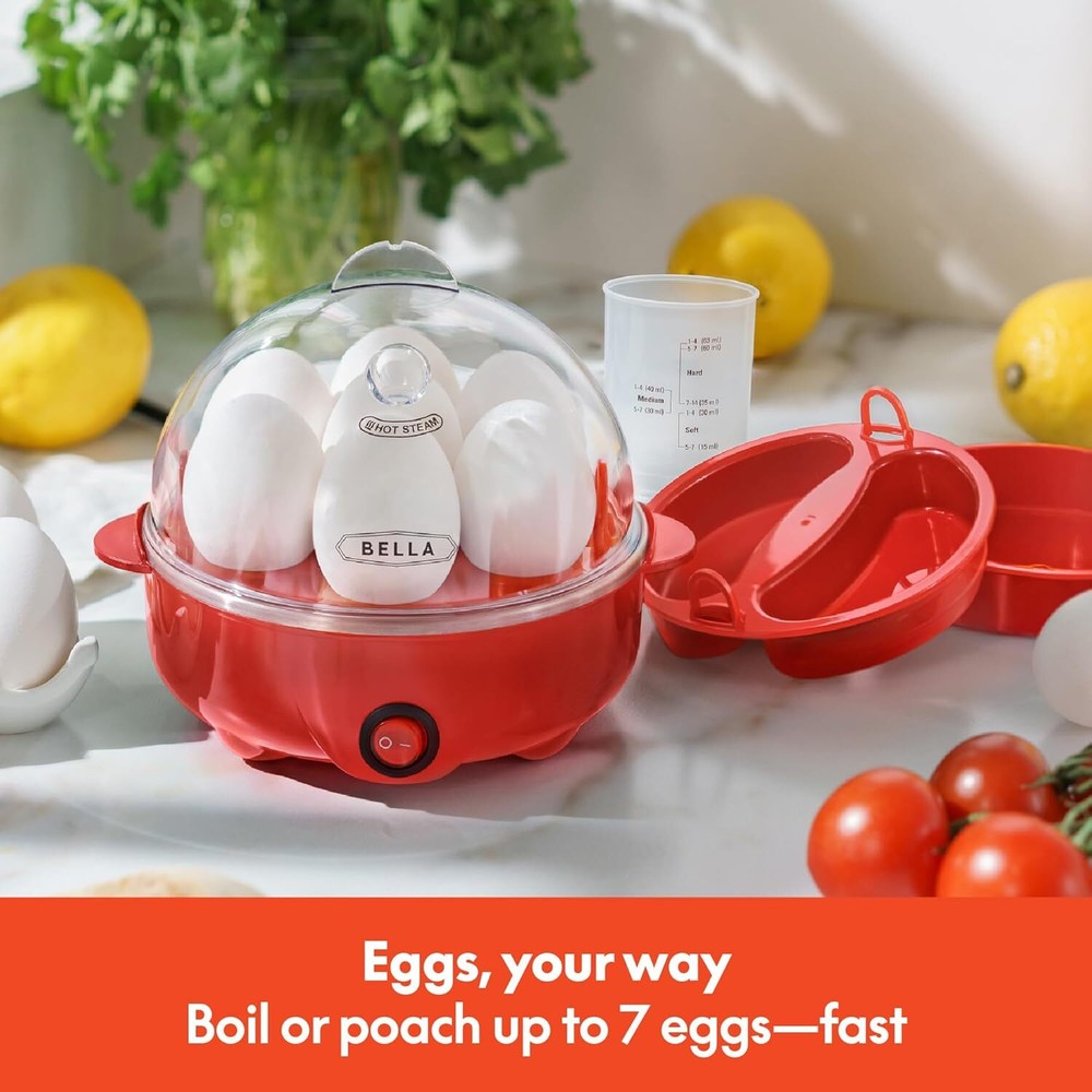 Bella Rapid Electric Egg Cooker with Auto Shut Off – Fast Soft Medium or Hard Boiled Eggs and Poaching