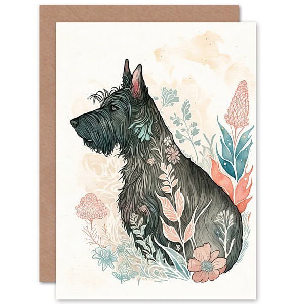Scottish Terrier Blumenfeld Moderne Karte Mit Hundemotiv Geburtstagskarte-image