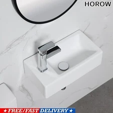 White Ceramic Mini Rectangle Wall Mount Bathroom Cloakroom Hand Wash Basin Sink