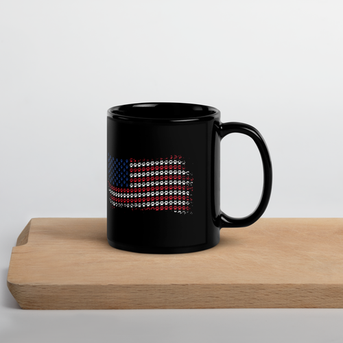 Patriotic Black Coffee Mug Glossy American USA Flag Paw Print Red White