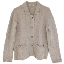 VTG Eddie Bauer Size S Wool Silk Beige Collared Long Sleeve Pockets Cardigan
