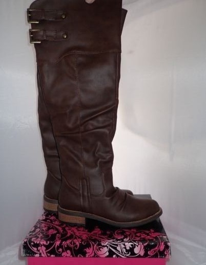 QUPID RELAX-01X Botas de Montar Para Mujer Básicas Informales Hebilla Hasta la Rodilla Marrón
