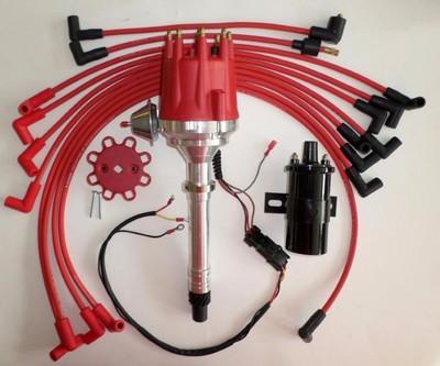 SMALL BLOCK CHEVY 350 Pro Series HEI Distributor +Black Coil +Plug Wires over VC