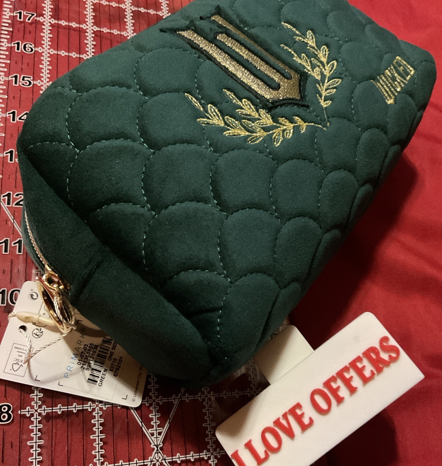 WICKED “MOVIE” WIZARD OZ ELPHABA GREEN PLUSH GOLD EMBROIDERY COSMETIC CLUTCH BAG