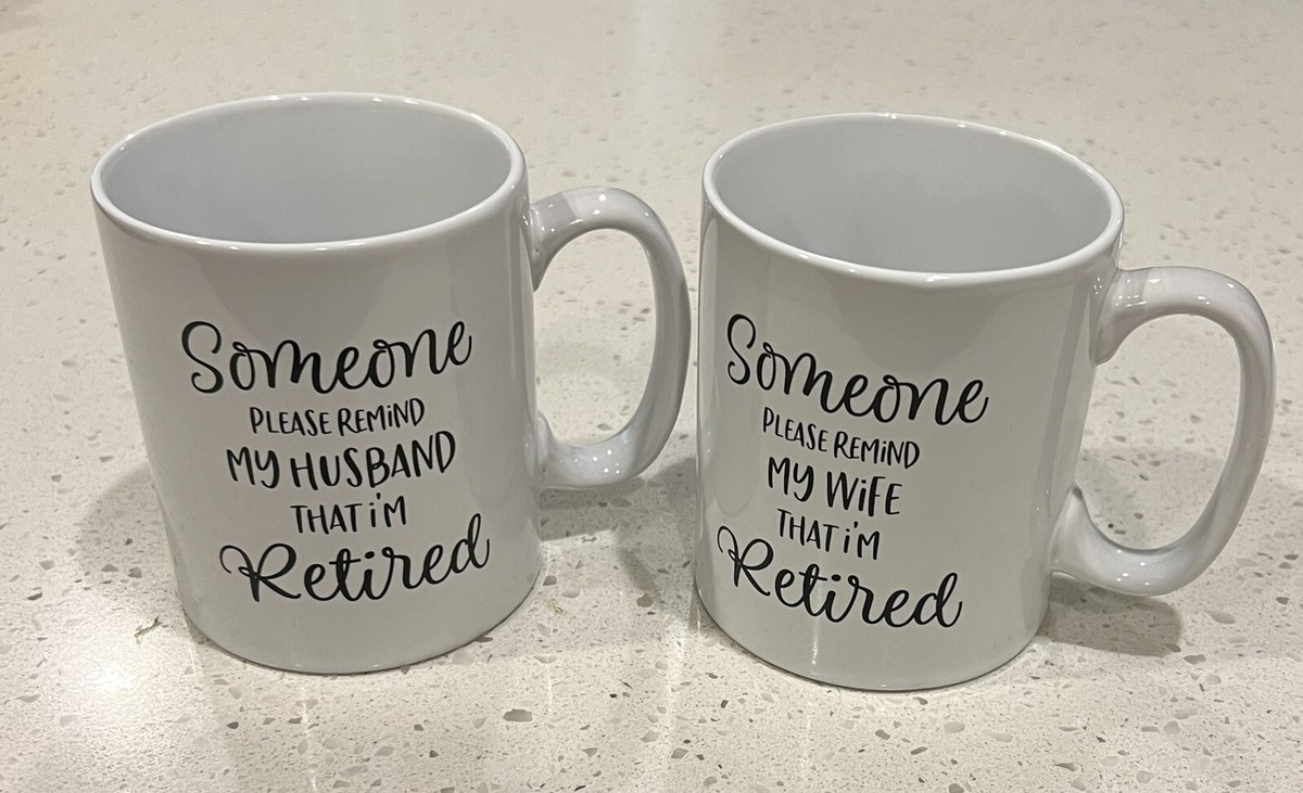 2 Pack Funny Retirement 16oz Coffee Mugs, Gag Gift for Husband and Wife, White - Black/White