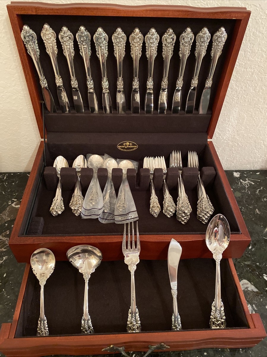 MINT ESTATE 65PC DINNER WALLACE GRANDE BAROQUE STERLING SILVER 12 SET  FLATWARE