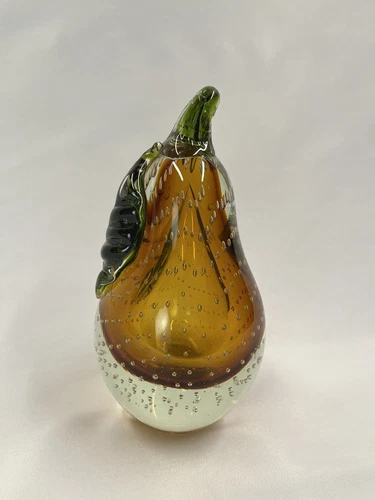 Vintage Murano Glass Pear Handblown Sculpture Figurine Italy Bookend MCM