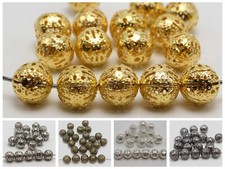 100 Metal Round Filigree Spacer Beads 10mm Silver Gold Bronze Jewelry Findings