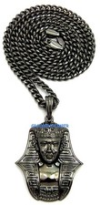  Pharaoh Egyptian Pendant Necklace With 24 Inch Long 5mm Wide Cuban Chain 